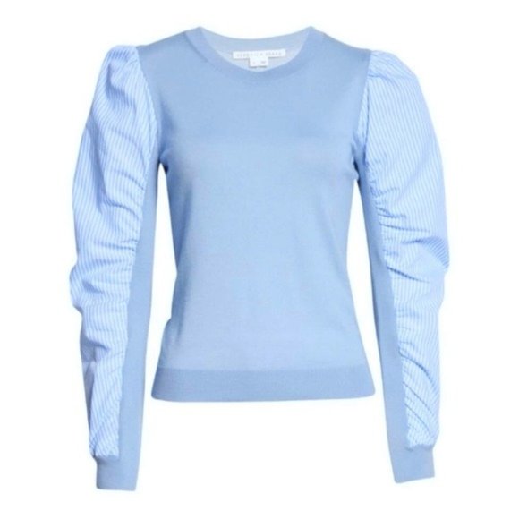 Veronica Beard Sweaters - NWT Veronica Beard Adler Mixed Media Merino Wool Sweater S Light Blue Stripes
